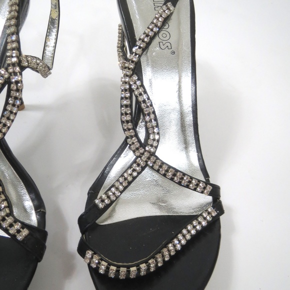 RHINESTONE BLACK CINDERELLA SANDALS - Picture 3 of 8